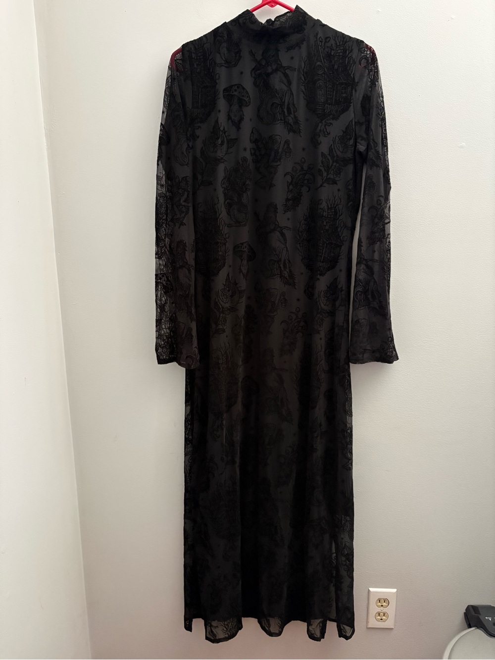Hexborn Baba Yaga Mesh Maxi Dress Sz 10 – Gothic Witchy Flocked - Picture 2 of 6
